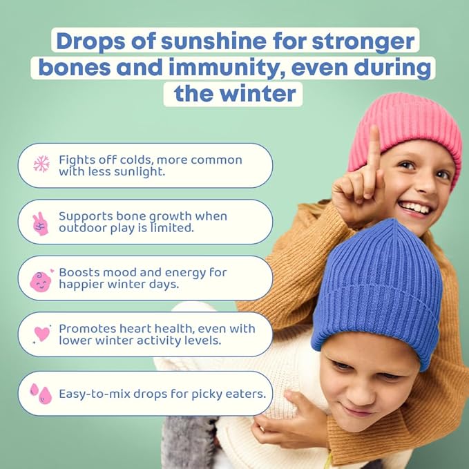 JoySpring Vitamin D3 Kids Drops with Vitamin K2 |180 Servings (1 fl oz)| Vitamin D Toddler Liquid Supplement | Children's Vitamin D Calcium Absorption & Joint Health Support | Vitamin D Kids Ages 3-18