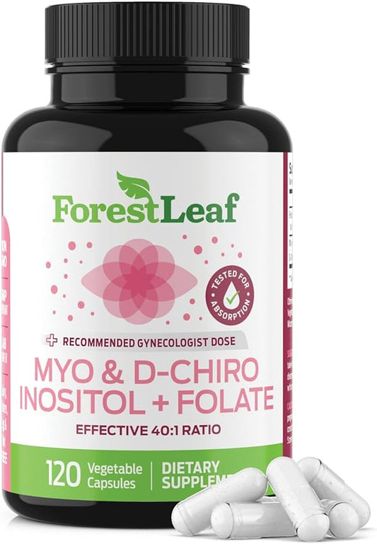 ForestLeaf Myo-Inositol & D-Chiro Inositol with Folate Supplement - 40:1 Ratio 2000mg Myo and D-Chiro Inositol Capsule