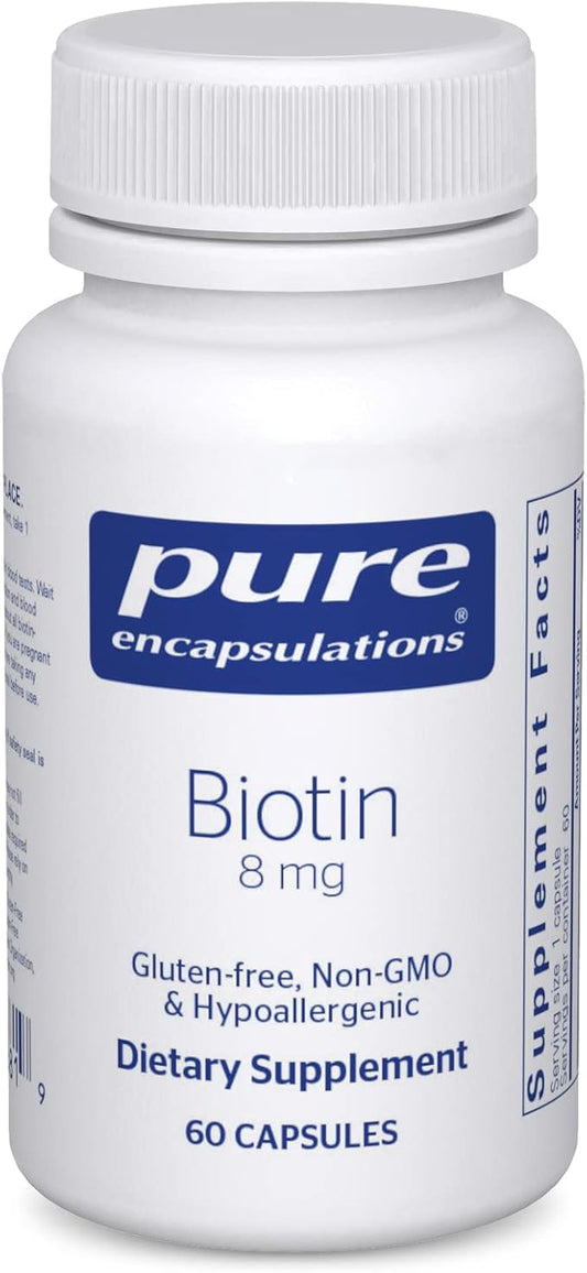Pure Encapsulations Biotin 8 mg - B Vitamin Supplement to Aid Stress Relief, Hair, Skin & Nail Strengthening, Metabolism, Carbohydrate Support & Nervous System* - with Premium Biotin - 60 Capsules