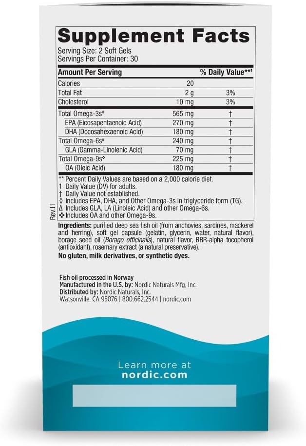 Nordic Naturals Complete Omega, Lemon Flavor - 60 Soft Gels - 565 mg Omega-3 - EPA & DHA with Added GLA - Healthy Skin & Joints, Cognition, Positive Mood - Non-GMO - 30 Servings