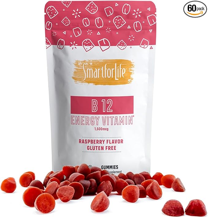 B12 Gummy Vitamins - 1500 mcg Vitamin B12 Gummies for Adults and Kids - Helps with Energy, Metabolism, Bone Nervous System Support - Raspberry Flavor - 60 Count - 60 Day Supply