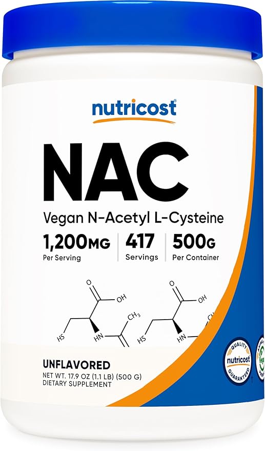 Nutricost N-Acetyl L-Cysteine (NAC) Powder 500 Grams - Vegan NAC, Non-GMO, Gluten Free