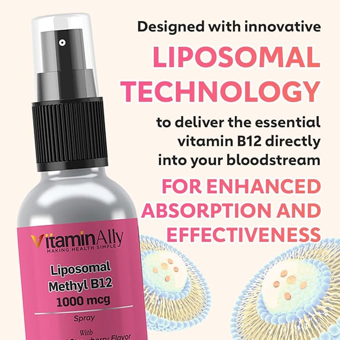 Liposomal Vitamin B12 Spray | 60 Servings | 2 Month Supply |1 fl oz | Non-GMO | No Added sugars | Gluten Free | Travel Friendly | Supports Energy, Nerve Health and Brain Function