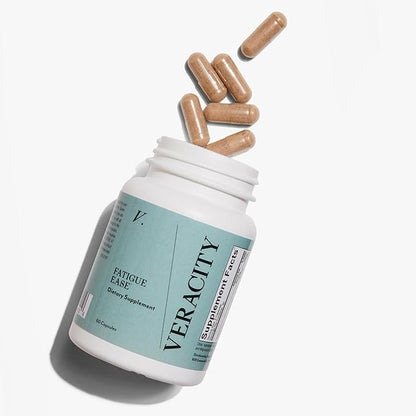 VERACITY Fatigue Ease Adrenal Support Supplement with Ashwagandha, Schisandra Berry & Rhodiola Rosea Supplement for Skin, Promotes Healthy Cortisol & Energy Levels, Restores Skin, Adaptogens - 60 Caps