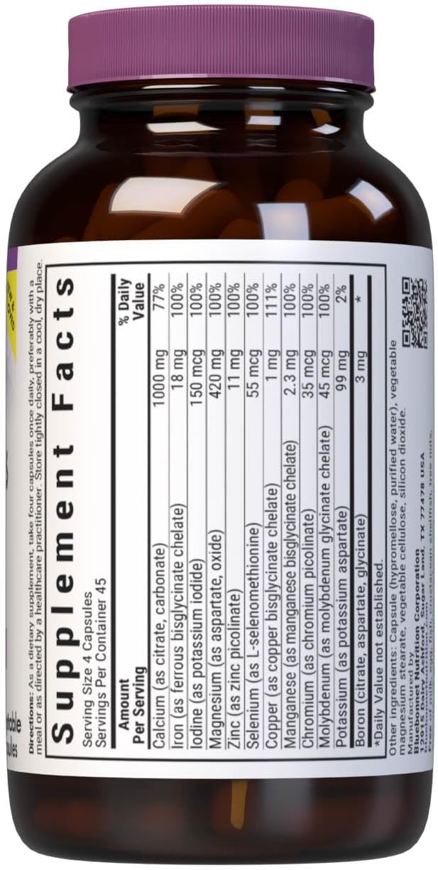 Bluebonnet Nutrition Multiminerals & Boron with Iron, Full Spectrum, Bone Health*, Non-GMO, Kosher Certified, Gluten-Free, Soy-Free, Dairy-Free, 180 Vegetable Capsules, 45 Servings