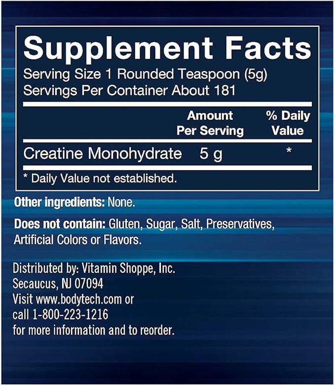 BodyTech 100% Pure Creatine Monohydrate Powder - Premium Micronized Creatine for Enhanced Muscle Strength and Performance - Supports Muscles, Recovery, and Increased Exercise (31.9 oz/181 Servings)