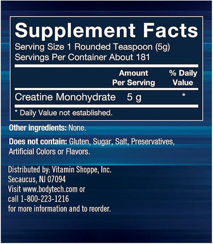 BodyTech 100% Pure Creatine Monohydrate Powder - Premium Micronized Creatine for Enhanced Muscle Strength and Performance - Supports Muscles, Recovery, and Increased Exercise (31.9 oz/181 Servings)