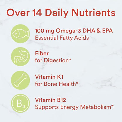 SmartyPants Kids Multivitamin Gummies and Fiber Supplement: Omega 3 Fish Oil (EPA/DHA), Vitamin D3, C, Vitamin B12, B6, Vitamin A, Zinc, Fiber Gummies, Three Fruit Flavors, 90 Count (22 Day Supply)