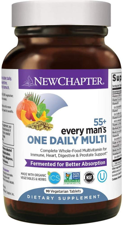 New Chapter Multivitamin for Men 50 Plus - Every Man's One Daily 55+ with Fermented Probiotics + Whole Foods + Astaxanthin + Organic Non-GMO Ingredients - 90 ct