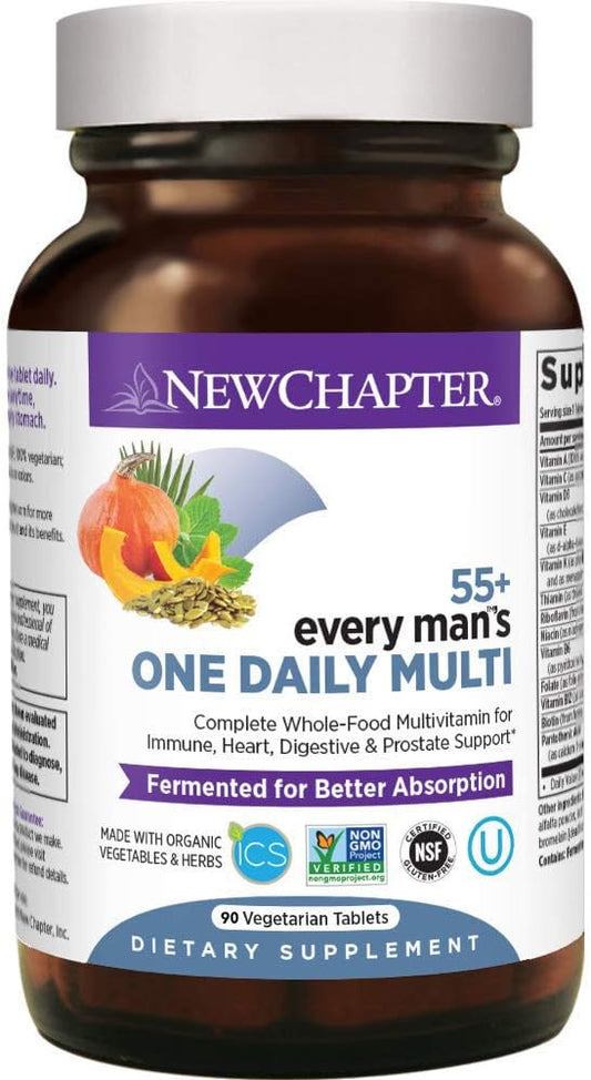 New Chapter Multivitamin for Men 50 Plus - Every Man's One Daily 55+ with Fermented Probiotics + Whole Foods + Astaxanthin + Organic Non-GMO Ingredients - 90 ct