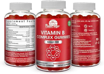 Sugar Free Vitamin B Complex Gummies - Vitamin B12, B7, B6, B3 (Niacin), B5, B8, B9 (Folate)- Third Party Tested- Prenatal, Vegan Diet, Older Adults - B Complex Vitamin Supplement- 60 Gummy Bottle