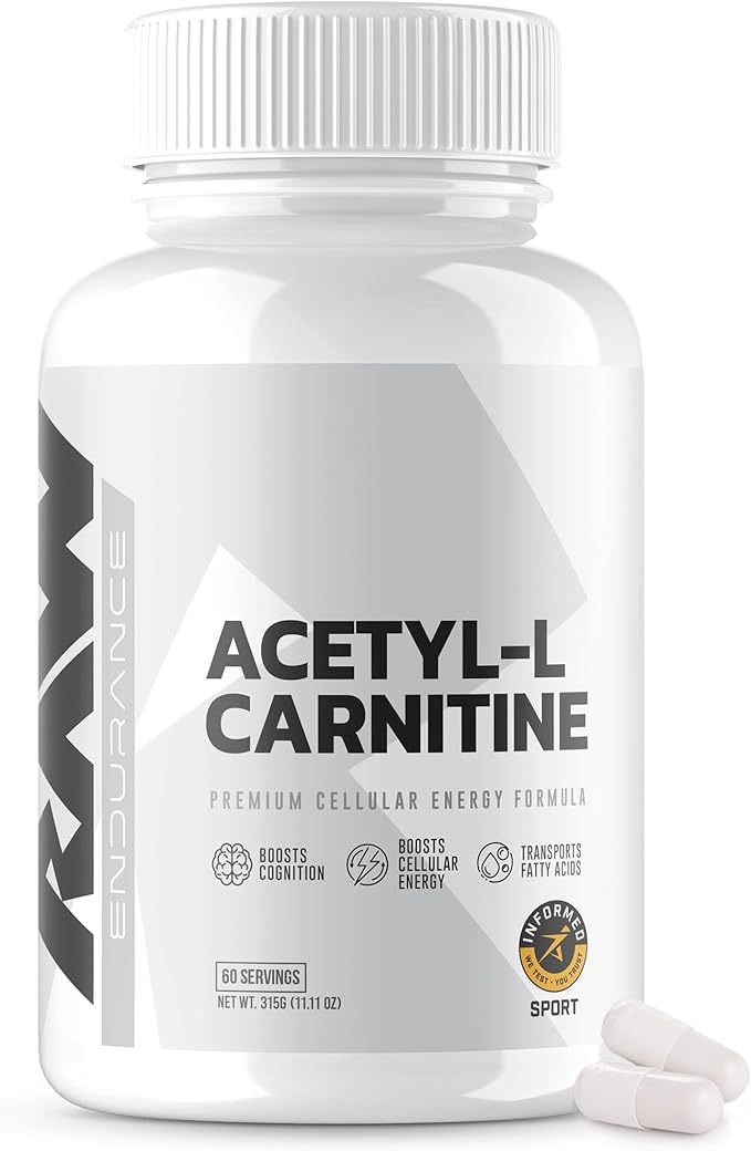 RAW Acetyl L-Carnitine Supplement, 500mg - Premium Cellular Energy Formula Boosts Cognition - Natural Energy Pills for Fatigue, Reduce Muscle Damage & Promotes Repair - 60 Capsules