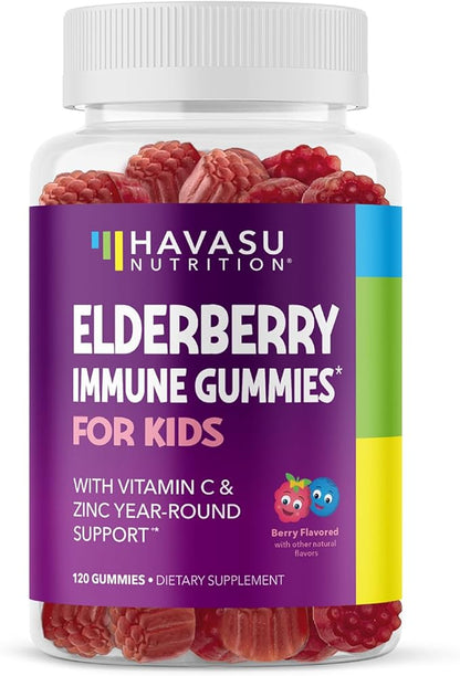 Elderberry Gummies for Kids with Zinc and Vitamin C - Potent, Herbal Immune Support for Kids with Antioxidants to Support Immune Defense - 120 Vegan Elderberry Vitamin C and Zinc Kids Immune Gummies