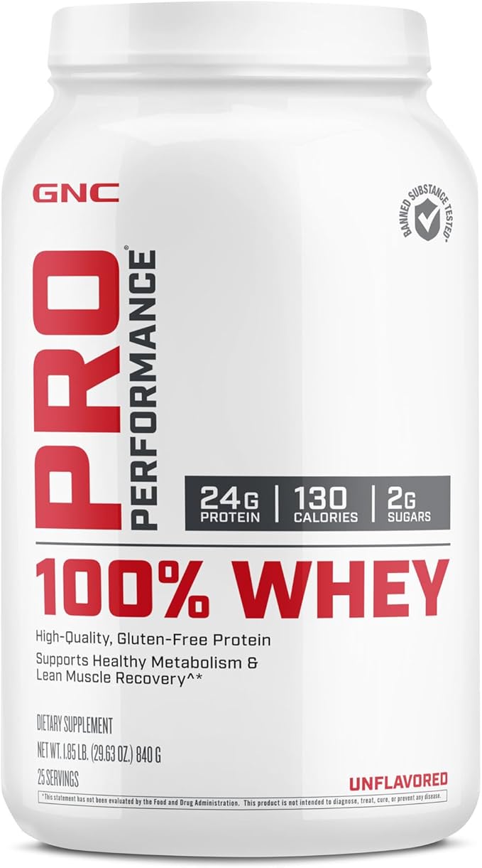 GNC Pro Performance 100% Whey Protein Powder | Supports Healthy Metabolism and Lean Muscle Recovery | Unflavored | 25 Servings