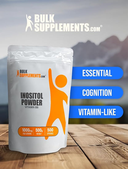 BulkSupplements.com Inositol Powder - Inositol Supplement, Vitamin B8 Powder, Inositol 1000mg - Unflavored & Gluten Free, 1000mg per Serving, 500g (1.1 lbs) (Pack of 1)
