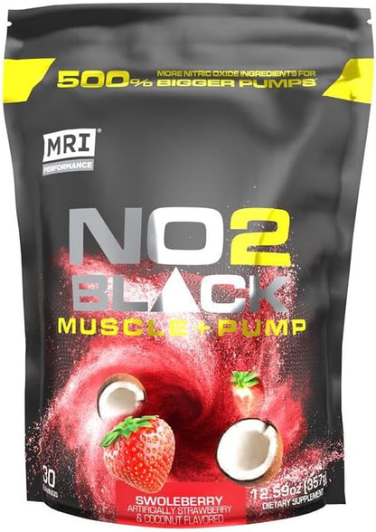 MRI NO2 Black Nitric Oxide Supplement for Pump, Muscle Growth, Vascularity & Energy - Powerful NO Booster Pre-Workout with Citrulline + 30 Servings (Swoleberry)