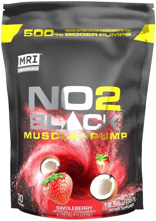 MRI NO2 Black Nitric Oxide Supplement for Pump, Muscle Growth, Vascularity & Energy - Powerful NO Booster Pre-Workout with Citrulline + 30 Servings (Swoleberry)