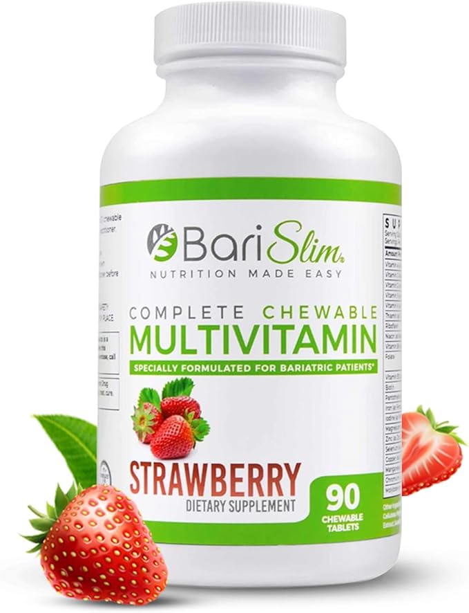 BariSlim Chewable Bariatric Multivitamin - 45mg Iron - Tailored for Post Bariatric Surgery, Including Gastric Bypass & Gastric Sleeve - Support Your Recovery Journey | Strawberry Flavor