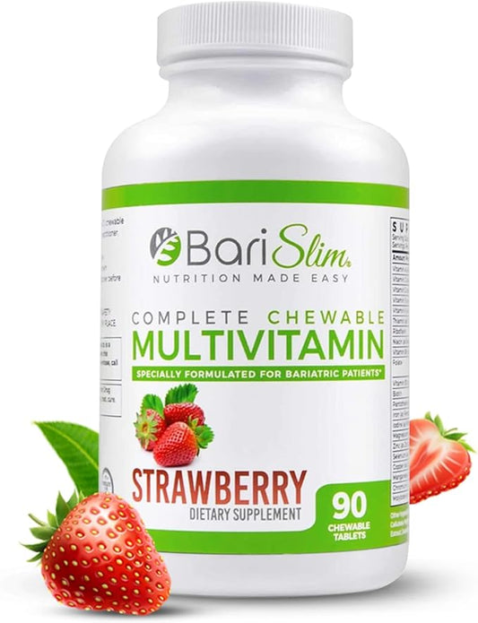 BariSlim Chewable Bariatric Multivitamin - 45mg Iron - Tailored for Post Bariatric Surgery, Including Gastric Bypass & Gastric Sleeve - Support Your Recovery Journey | Strawberry Flavor