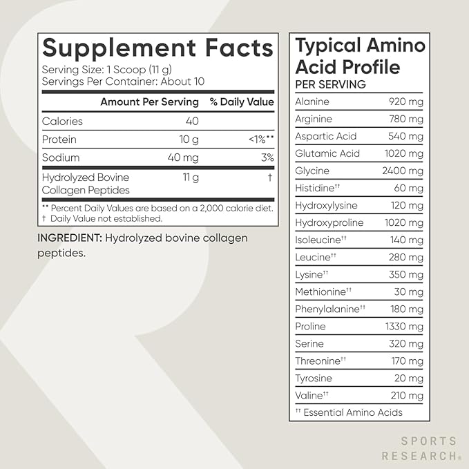 Sports Research Collagen Peptides - Hydrolyzed Type 1 & 3 Collagen Powder Protein Supplement for Healthy Skin, Nails, & Joints - Easy Mixing Vital Nutrients & Proteins, Collagen for Women & Men