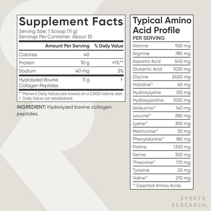 Sports Research Collagen Peptides - Hydrolyzed Type 1 & 3 Collagen Powder Protein Supplement for Healthy Skin, Nails, & Joints - Easy Mixing Vital Nutrients & Proteins, Collagen for Women & Men
