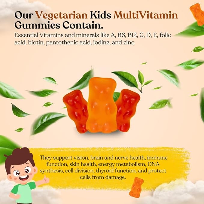 Kids Multivitamin Gummies – Easy to Chew, Delicious Multi-Flavored – Essential Vitamins A, B6, B12, C, D, E, Biotin, Iodine, Zinc – Kids Vitamins for Daily Nutritional Needs – 60 Gummies