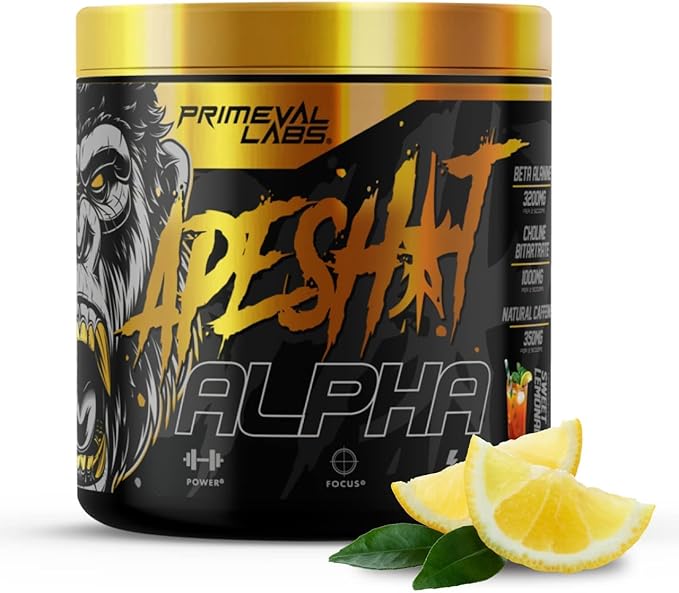 Primeval Labs Ape Alpha Natural Pre Workout for Men and Women | Increase Endurance and Focus | 350mg Caffeine | Beta-Alanine |L citrulline | Nitric Oxide Booster | Sweet Tea Lemonade, 40 Servings