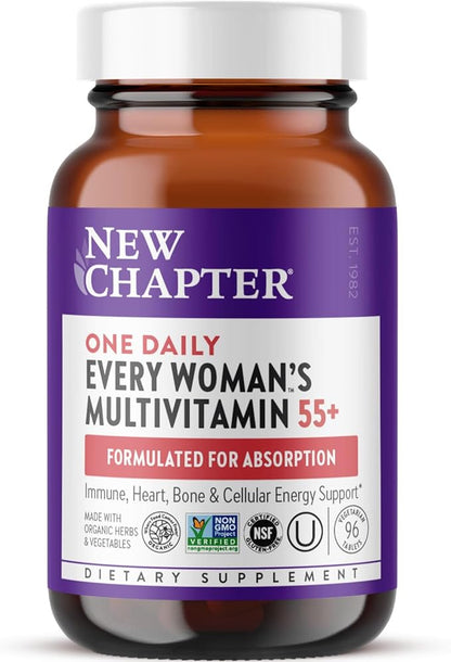 New Chapter Women's Multivitamin 50 Plus for Cellular Energy, Heart & Immune Support with 20+ Nutrients + Astaxanthin - Every Woman's One Daily 55+, Gentle on The Stomach, 96 Count