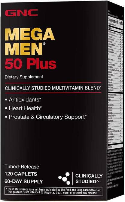 GNC Mega Men 50 Plus Multivitamin | Antioxidants | Heart Health | Prostate and Circulatory Support | 120 Count