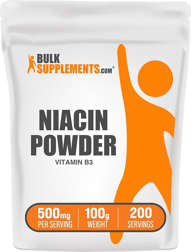 BulkSupplements.com Niacin Powder - Vitamin B3 Supplement, Niacin 500mg - Niacin Flush, Niacin with Flushing - Gluten Free, 500mg of Niacin per Serving, 100g (3.5 oz) (Pack of 1)