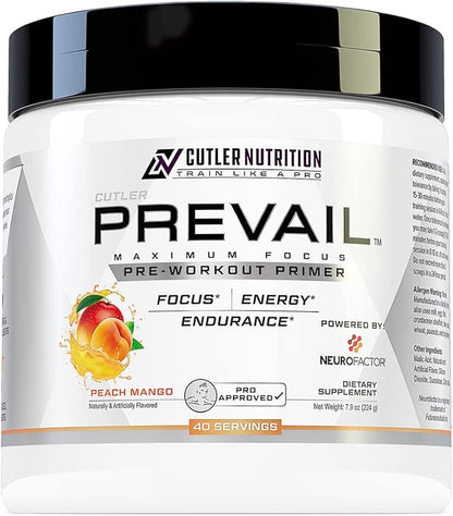 Prevail Pre Workout Powder with Nootropics: Pre Workout for Men and Women, Cutting Edge Energy and Focus Supplement with L Citrulline, Alpha GPC, L Tyrosine, Neurofactor | Peach Mango, 40 Servings