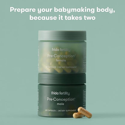 Frida Fertility Pre-Conception Supplement Set | Female & Male Daily Vitamins & Minerals, Folic Acid, Inositol, CoQ10, Maintain & Support Egg Function & Sperm Health | 60 Capsules Each, 30 Day Supply