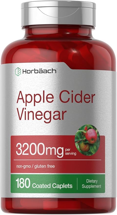 Horbäach Apple Cider Vinegar Caplets 3200mg | 180 Pills | Vegetarian, Non-GMO & Gluten Free Supplement