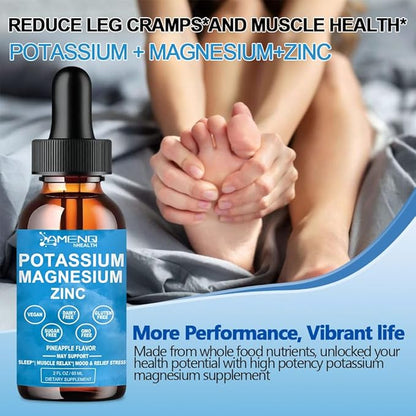 2 Packs Potassium Magnesium Supplement Liquid w/ 500mg Triple Complex Magnesium & Potassium 99mg Plus Bromelain, Ashwagandha,D3 B6 & Zinc for Leg Cramps& Muscle Health, Cortisol Balanced & Zzz