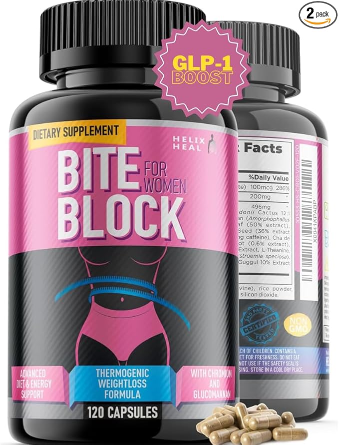Appetite Suppressant for Weight Loss Women - Pills for Bloating Relief & Carb Blocker, Thermogenic Belly Fat Burner w/Chromium Caffeine Glucomannan - Diet Pills Work Fast, Pack of 2