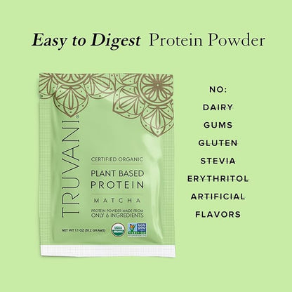 Truvani Vegan Pea Protein Powder | Matcha | 20g Organic Plant Based Protein | 10 Travel Packets | Keto | Gluten & Dairy Free | Low Carb | No Added Sugar