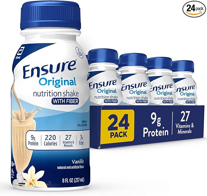 Ensure Original Vanilla Nutrition Shake with Fiber| Meal Replacement Shake | Ready To Drink | 9g Protein, 27 Vitamins and Minerals | 8 fl oz - 24 Pack