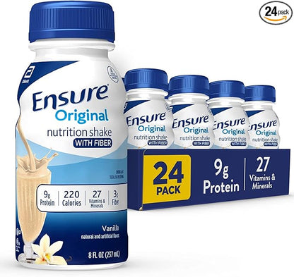 Ensure Original Vanilla Nutrition Shake with Fiber| Meal Replacement Shake | Ready To Drink | 9g Protein, 27 Vitamins and Minerals | 8 fl oz - 24 Pack