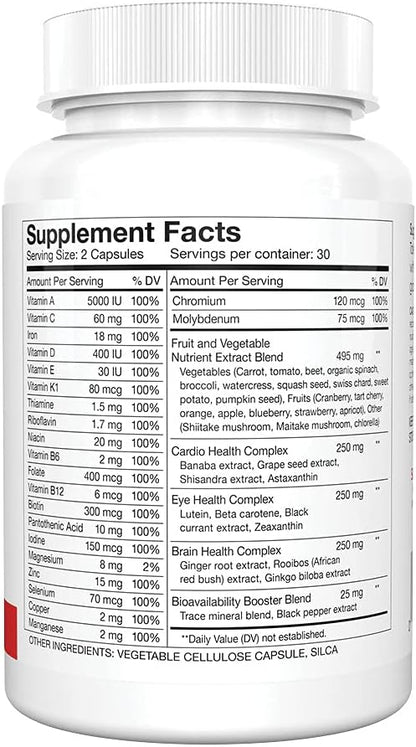 Silver Fern Whole Food Daily Multi Vitamin w/Trace Mineral Blend Supplement - 4 Bottles - 60 Vegicaps Each - 120 Day Supply - Natural, Non-GMO, Vegan, Multivitamin - Zero Synthetics