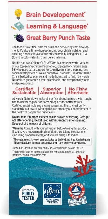 Nordic Naturals Children’s DHA Xtra, Berry Punch - 2 oz for Kids - 880 mg Total Omega-3s with EPA & DHA - Cognitive & Immune Function, Learning, Social Development - Non-GMO - 48 Servings