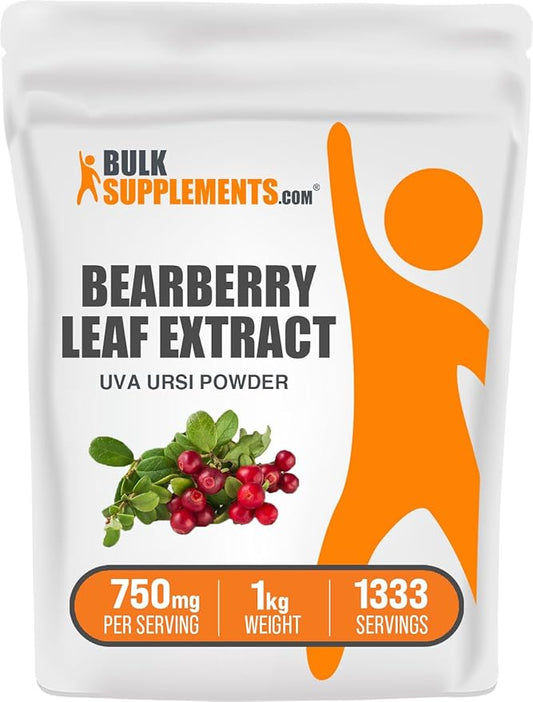 BulkSupplements.com Bearberry Leaf Extract Powder - Uva Ursi Extract, Bearberry Supplement, Bearberry Leaf Powder - Vegan & Gluten Free, 750mg per Serving, 1kg (2.2 lbs) (Pack of 1)