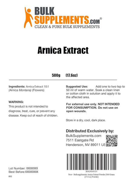 BulkSupplements.com Arnica Extract Powder - Herbal Supplements, from Dried Arnica Flower, Arnica Powder - Arnica Montana Extract, Servings Vary, 500g (1.1 lbs) (Pack of 1)