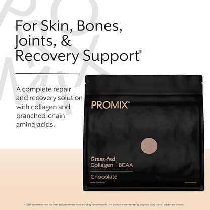 Promix Collagen Peptides and BCAA, Chocolate, 2.5lb Bulk - Hydrolyzed Collagen Protein Promotes Healthy Skin, Bones, Joints & Recovery Support - Add to Shakes, Smoothies, Beverages & Baking recipes.