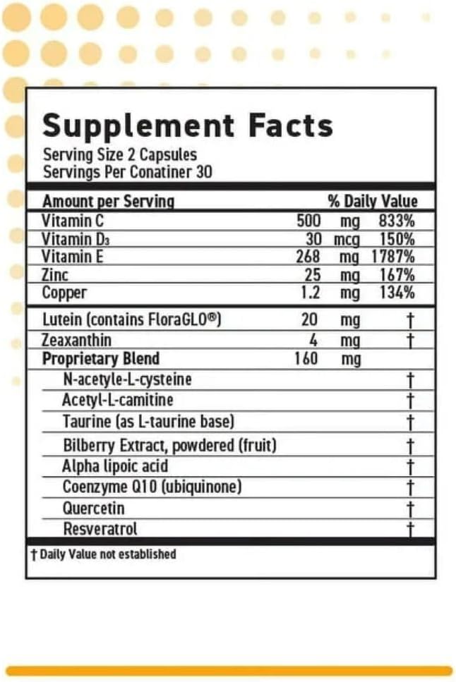 MaxiVision® Ocular Formula - AREDS2 - Eye Vitamins & Multivitamin - Lutein and Zeaxanthin - 1 Bottle (60 Capsules)