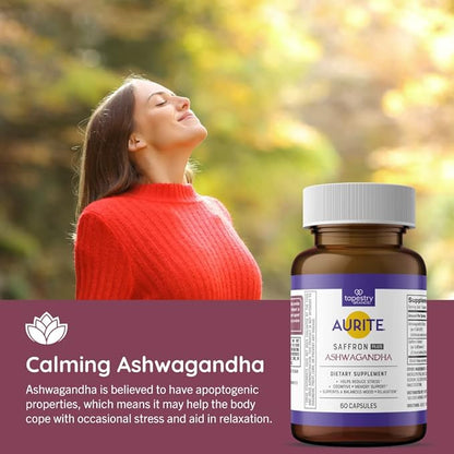 Saffron Ashwagandha Supplement | Stress Management, Mood Support, Long-Term Memory, for Women & Men. 60 Count, Vegetarian Friendly, Non-GMO, Gluten-Free, Soy-Free (2 Months of Supply)