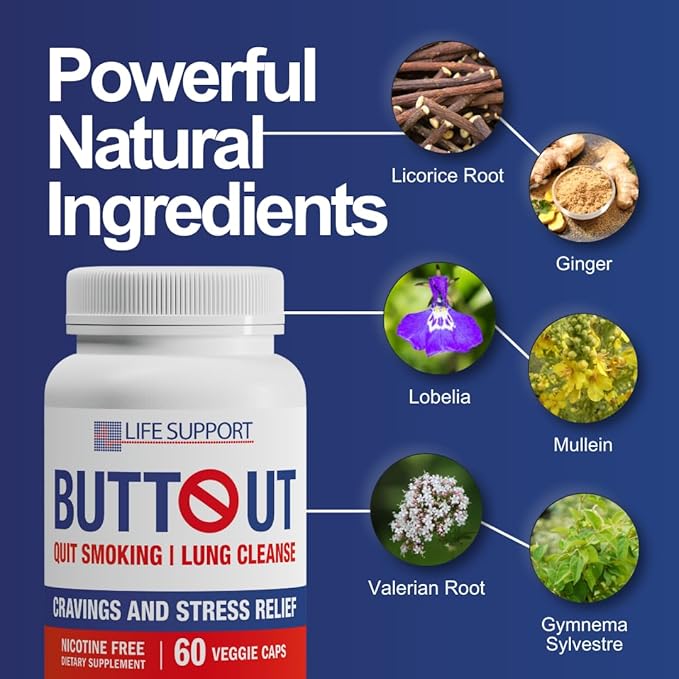 ButtOut Quit Smoking Lung Cleanse. Helps to Stop Smoking & Support Respiratory Health - Natural Lung Cleanse & Detox. Nicotine Free. 60 Count - 30 Day Supply
