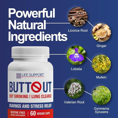 ButtOut Quit Smoking Lung Cleanse. Helps to Stop Smoking & Support Respiratory Health - Natural Lung Cleanse & Detox. Nicotine Free. 60 Count - 30 Day Supply