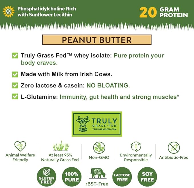 MariGold Grass-fed Whey Protein Isolate Powder - Peanut Butter Flavor - 1 Lb Bag | 100% Pure, Cold-Processed, Micro-Filtered, Undenatured, Non-GMO, rBGH Free, Soy Free, Gluten Free, Lactose Free