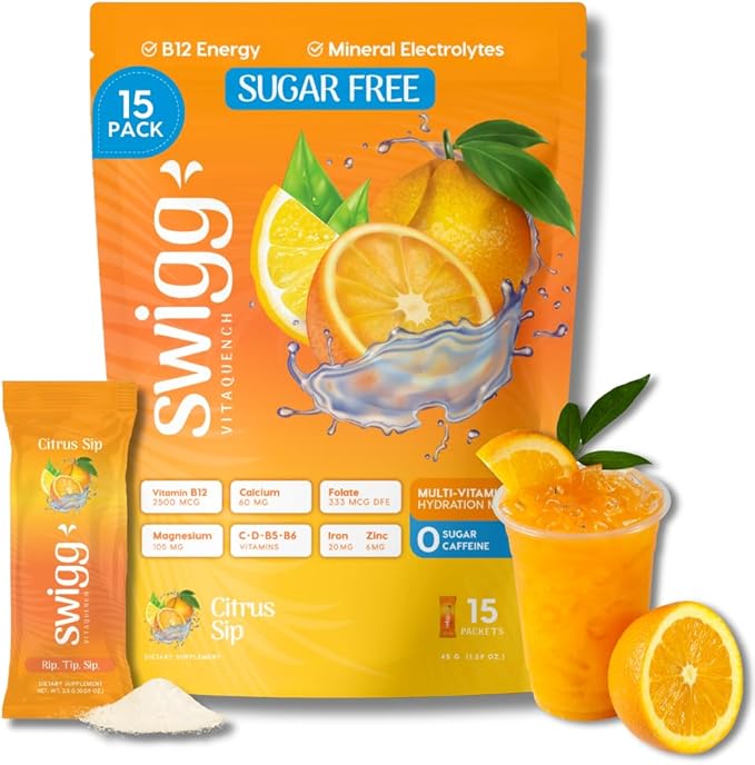 Sugar Free Electrolytes Powder Packets - Hydration Vitamin Water Drink Mix - 2500 mcg B12, C + D + B6, Folate, Iron Zinc + More Essential Elements Daily Multi Vitamins - Hydration Packets Sugar Free