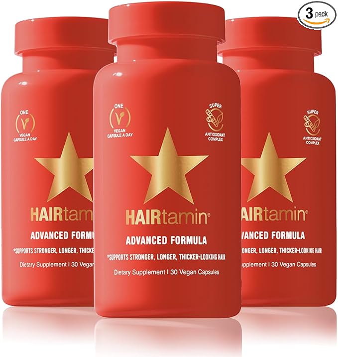 HAIRtamin Advanced Hair Vitamins for Women & Men | All Natural Vegan 5000 Mcg Biotin Capsules Hair Vitamin Supplement | Hair Skin and Nail Vitamins to Promote Hair Growth & Thickness (3 -Pack)